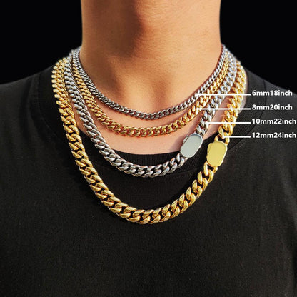 CARÁTIX - Man Chain Custom Logo Necklace 316L Stainless Steel Miami Curb Cuban Link Chain Golden Necklace Fashion Jewelry Gift Valentine's Day Gift for Men & Girls & Boys Mothers' Day Gift #Springtok