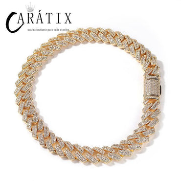 CARÁTIX 17mm Iced Out Cuban Link Chain Necklace – 5A CZ Claw Inlay Hip Hop Bling Jewelry for Men | Rapper Gift - CaratixJewelry