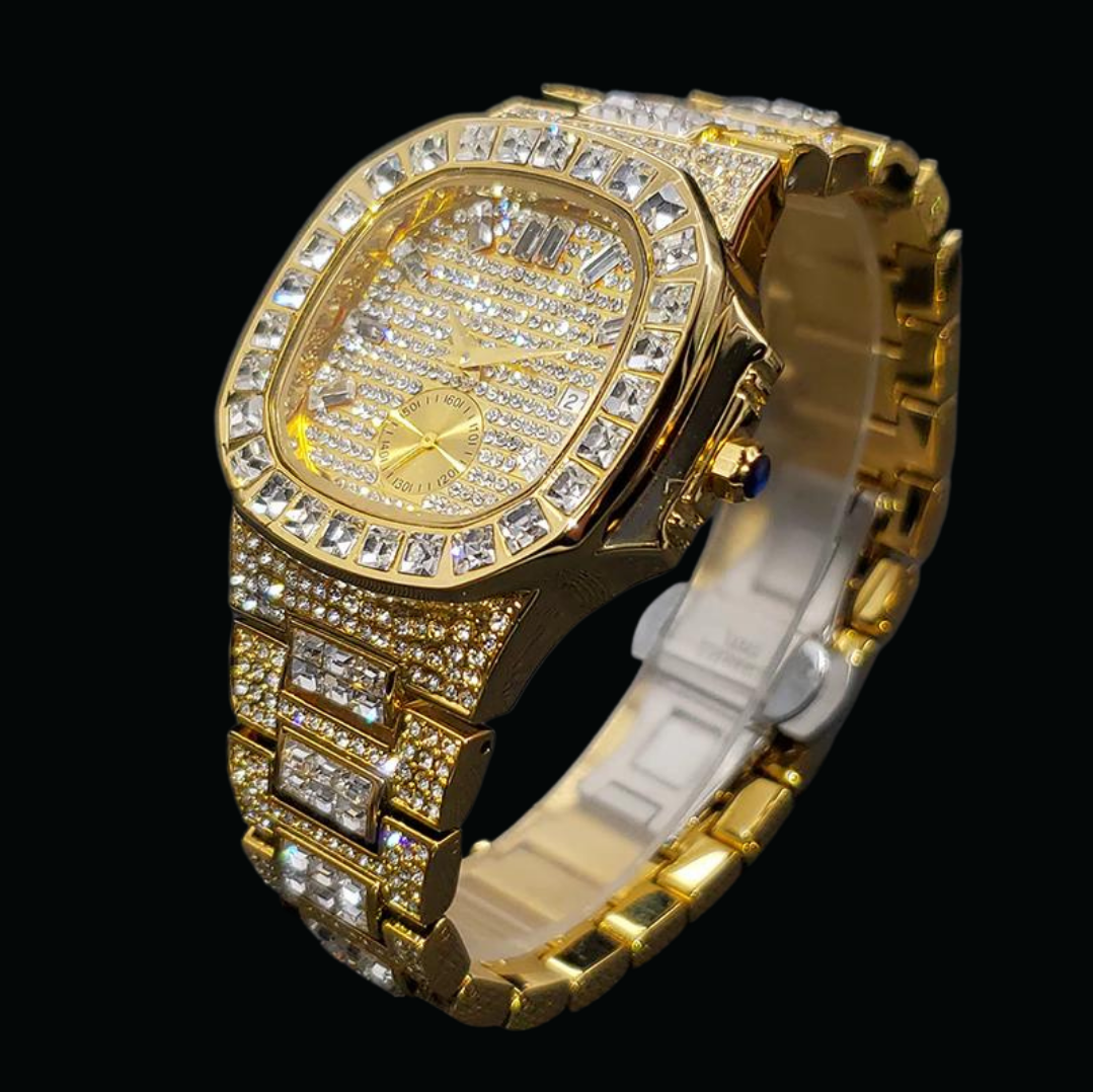 Luxury Date Special Minute Hand Iced Out Diamond Watch – High-End Hip Hop Watch for Men
