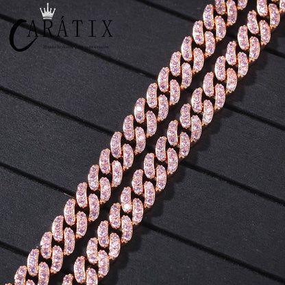 CARÁTIX Pink Zircon Iced Out Cuban Choker | Luxury CZ Bling Necklace for Men & Women (14"-20")