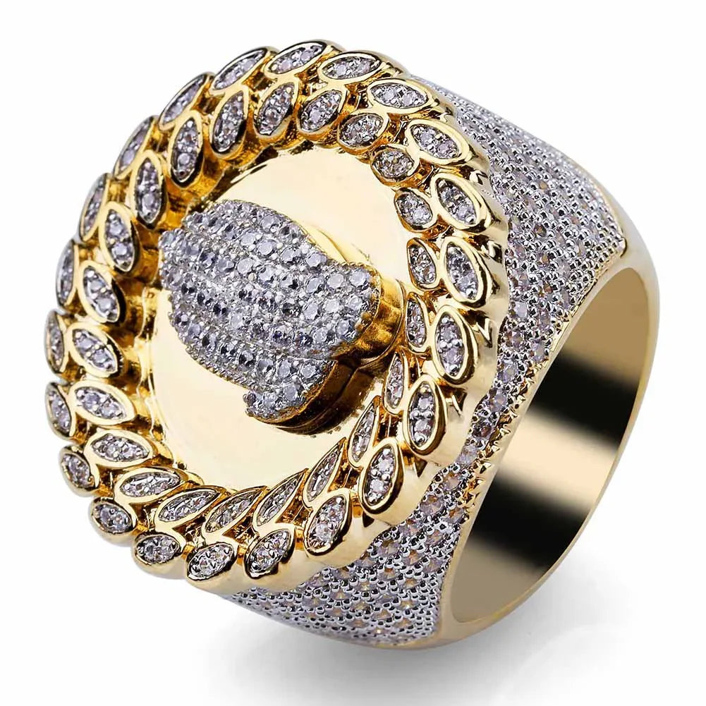 Iced Out Medusa Motif Head Ring | Men's Hip Hop Zirconia Band | Caratix