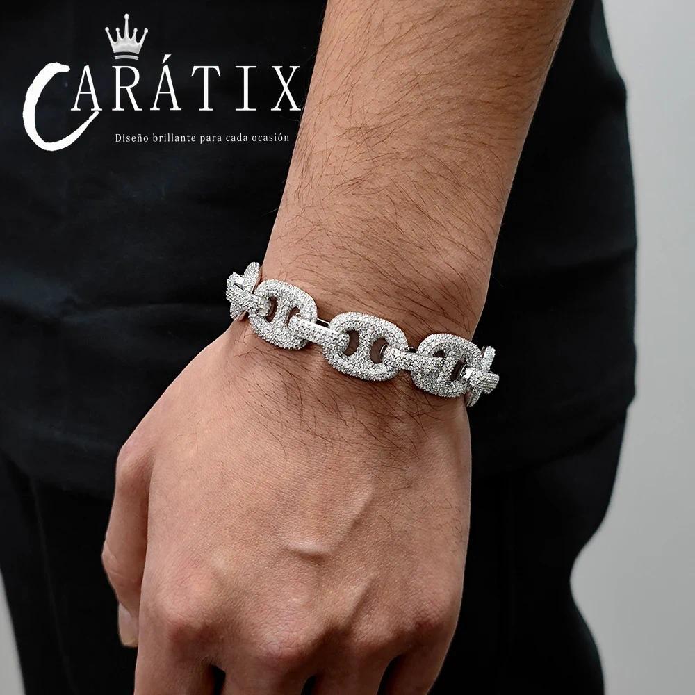 CARÁTIX 16mm Cuban Link Chain Necklace – CZ Iced Out Pig Nose Coffee Bean Hip Hop Jewelry for Women & Men | Gift