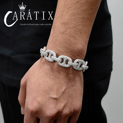 CARÁTIX 16mm Cuban Link Chain Necklace – CZ Iced Out Pig Nose Coffee Bean Hip Hop Jewelry for Women & Men | Gift