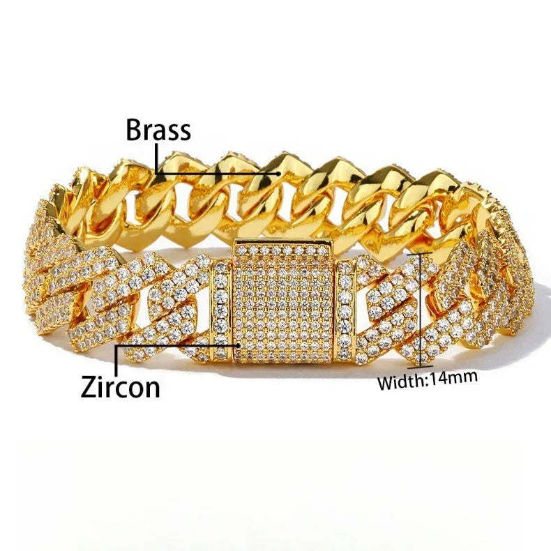 14mm Iced Out Cut Cuban Chain Necklace Double Row Zircon - CaratixJewelry