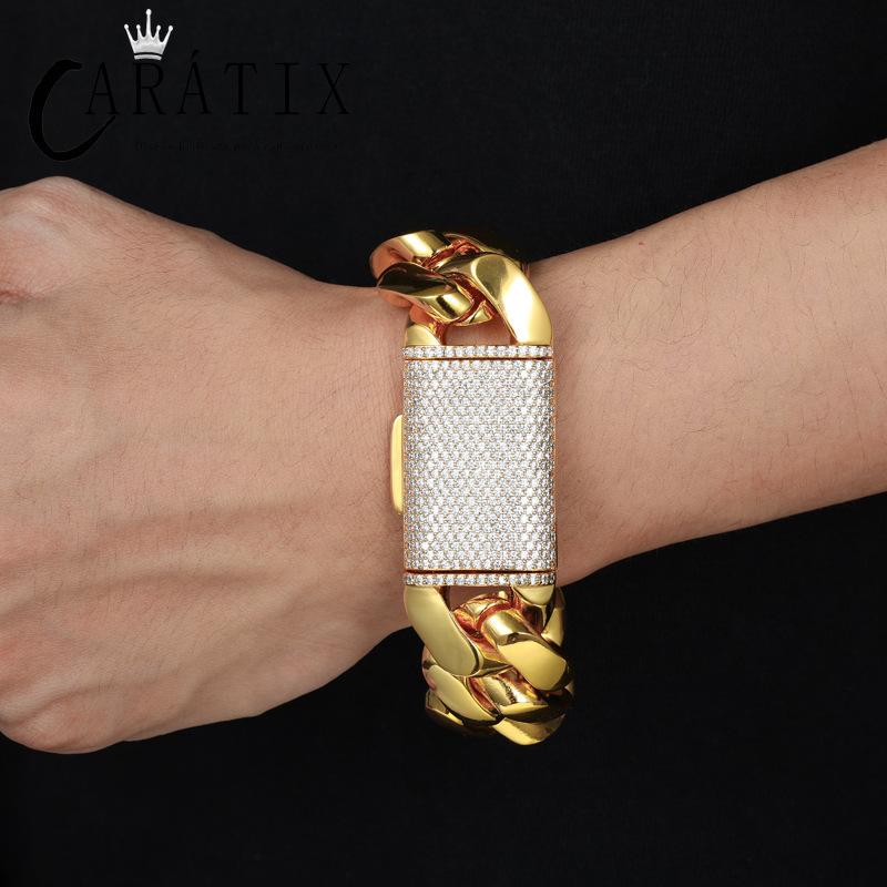 CARÁTIX 20mm Iced Out Cuban Link Chain Necklace – Heavy CZ Rhombus Hip Hop Bling Jewelry for Men | Rapper Curb Choker Gift