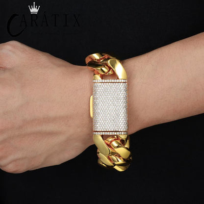 CARÁTIX 20mm Iced Out Cuban Link Chain Necklace – Heavy CZ Rhombus Hip Hop Bling Jewelry for Men | Rapper Curb Choker Gift