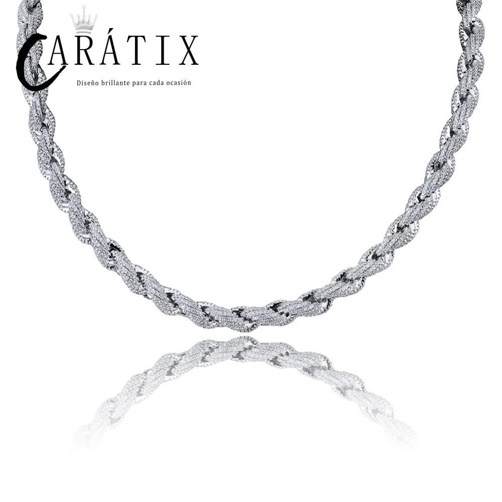 CARÁTIX Gold Twist Rope Chain Necklace – Micro Pave CZ Iced Out Hip Hop Bling Jewelry for Men | Round Link Rapper Gift