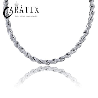 CARÁTIX Gold Twist Rope Chain Necklace – Micro Pave CZ Iced Out Hip Hop Bling Jewelry for Men | Round Link Rapper Gift