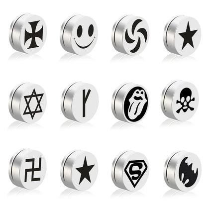 Mens Hip Hop Enamel Magnetic Earrings - Patterned Studs