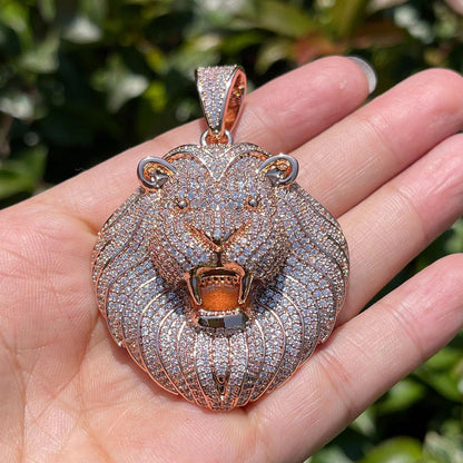 Men’s Iced Lion Head Necklace | Hip Hop Copper CZ Pendant | Urban Fashion Jewelry