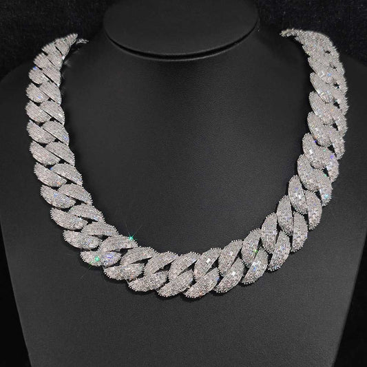CARÁTIX – 24mm 4-Row Rectangle CZ Cuban Link Chain Necklace | Bling Prong Hip Hop Jewelry for Men