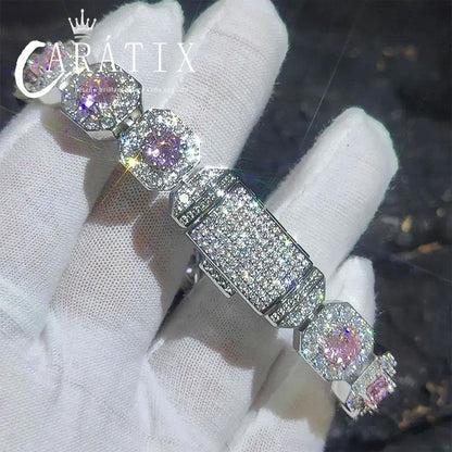 CARÁTIX -Luxury 12MM Colorful  Zircon Tennis Chain Bracelet Shiny CZ Silver plated Women's Fashion Jewelry Bangle Couple Valentine's Day Gift for Men & Girls & Boys Mothers' Day Gift #Springtok