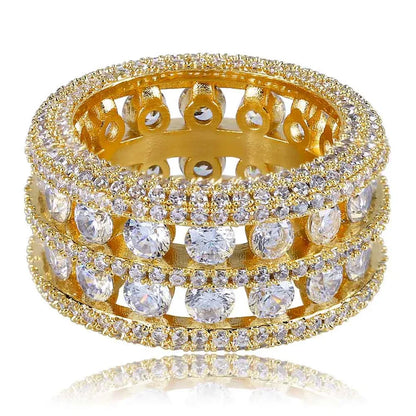 Double-Row Hollow Hip Hop Ring | Micro-Pave Zirconia Band | Caratix