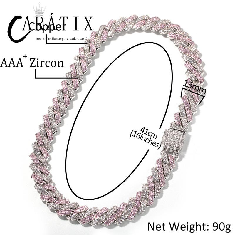 CARÁTIX Two-Tone Pink & White Cuban Link Chain Necklace – AAA CZ Iced Out Hip Hop Bling Jewelry for Men & Women | Rapper Gift