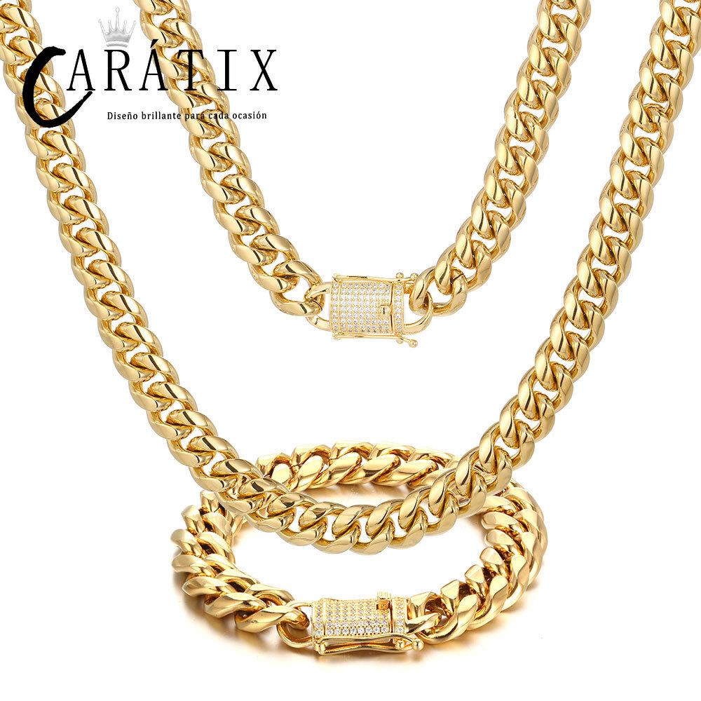 CARÁTIX – 12mm Miami Cuban Curb Link Chain Necklace | 316L Stainless Steel Trendy Jewelry for Men & Women