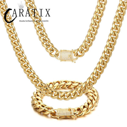 CARÁTIX – 12mm Miami Cuban Curb Link Chain Necklace | 316L Stainless Steel Trendy Jewelry for Men & Women