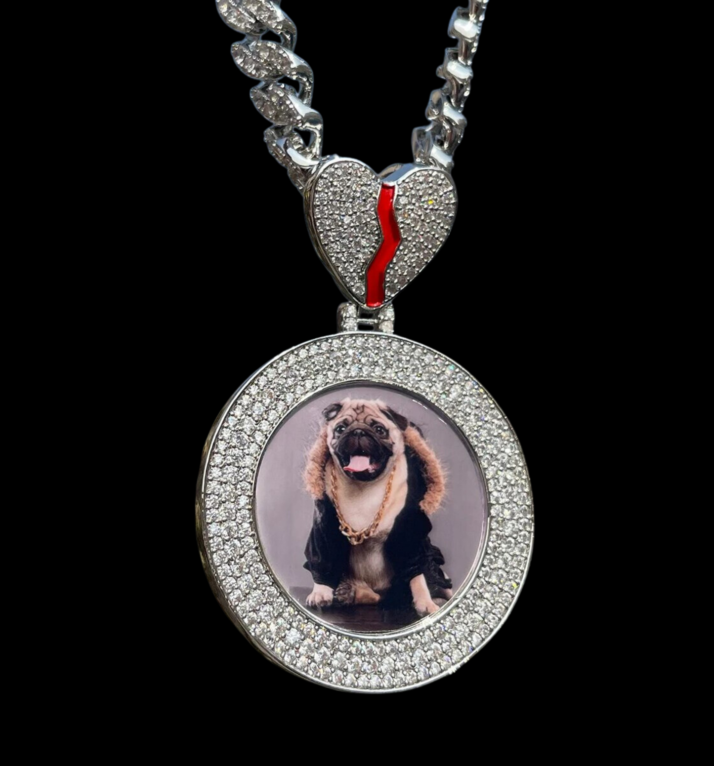 Triple Tennis Broken Heart Custom Photo Pendant Necklace – Iced Out Hip Hop Jewelry