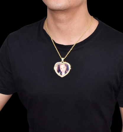 Openable Heart Tennis Custom Photo Pendant Necklace – Iced Out Hip Hop Jewelry