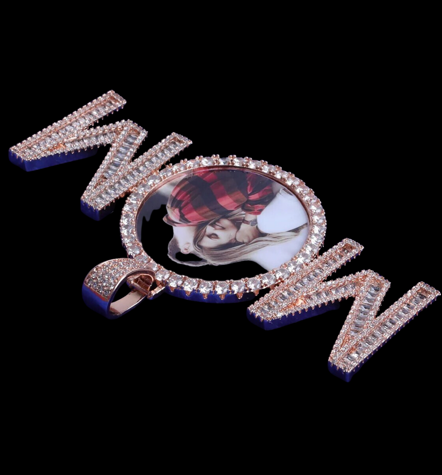 Mom Letters Custom Photo Pendant Necklace – Personalized Iced Out Picture Jewelry Gift for Women