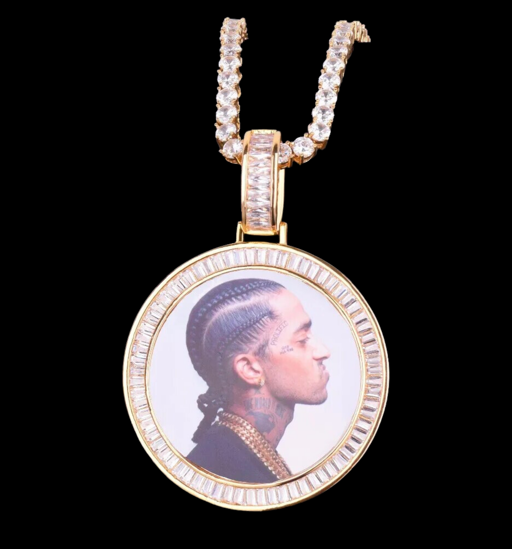 Rounded Baguettes Custom Photo Picture Pendant Necklace 