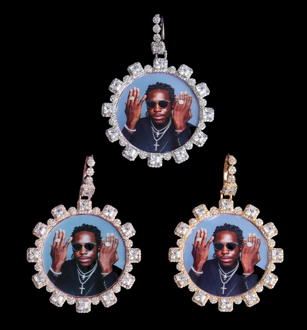 Square Diamonds Custom Photo Picture Pendant Necklace 