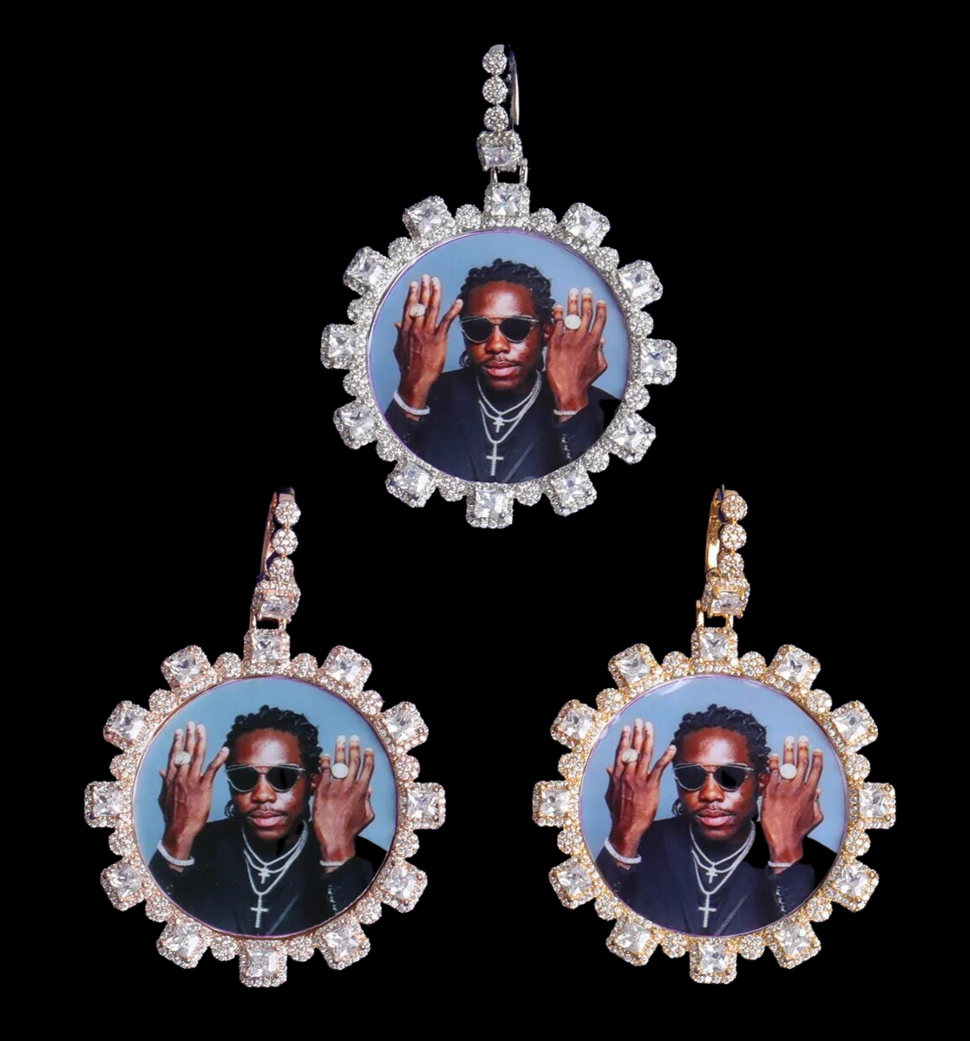 Square Diamonds Custom Photo Picture Pendant Necklace 