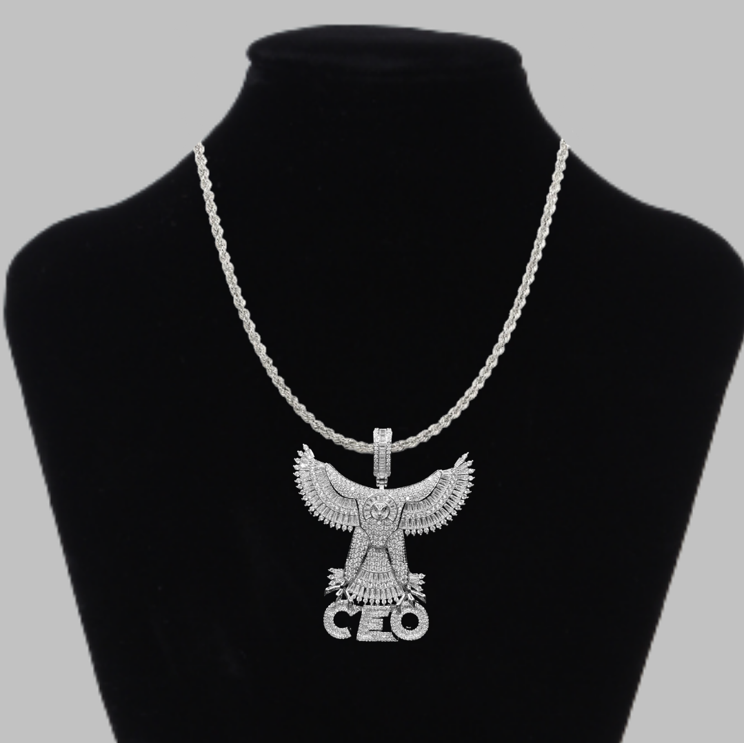 Eagle CEO Iced Out Letter Diamond Pendant Necklace – Custom Hip Hop Jewelry for Men