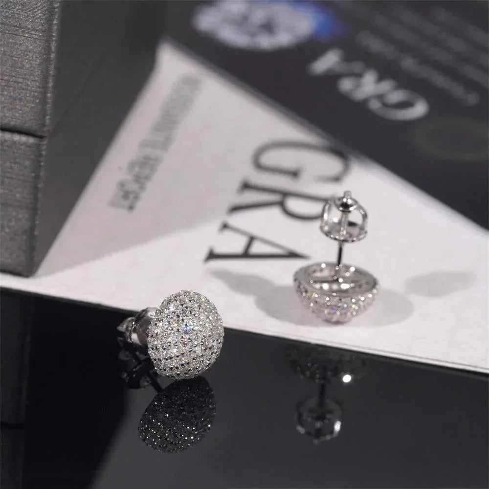 925 Silver Sphere Moissanite Hip Hop Stud Earrings Unisex - CaratixJewelry