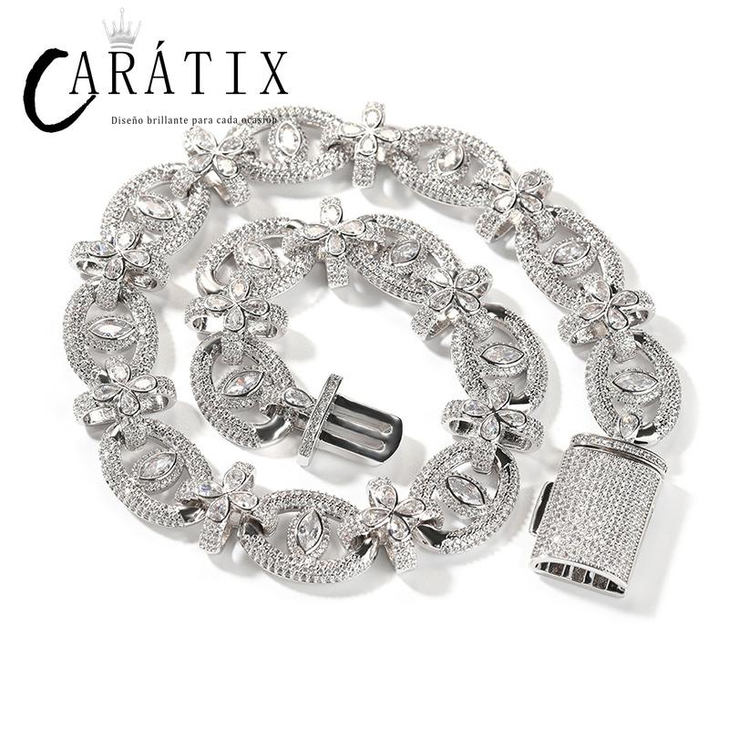 CARÁTIX 7"-22" Fatima Eye Cross Link Chain Bracelet – 5A+ CZ Iced Out Hip Hop Bling Jewelry for Men | 18mm Rapper Gift