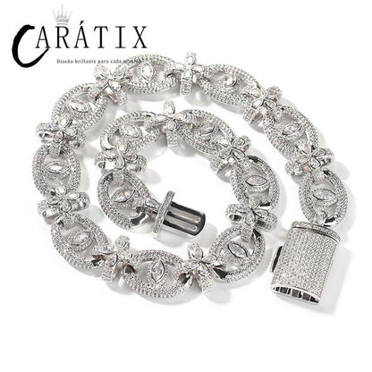 CARÁTIX 7"-22" Fatima Eye Cross Link Chain Bracelet – 5A+ CZ Iced Out Hip Hop Bling Jewelry for Men | 18mm Rapper Gift