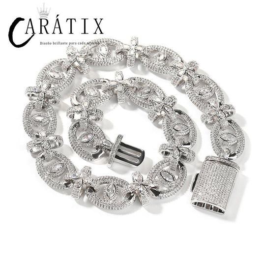 CARÁTIX 7"-22" Fatima Eye Cross Link Chain Bracelet – 5A+ CZ Iced Out Hip Hop Bling Jewelry for Men | 18mm Rapper Gift