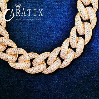 CARÁTIX Hip Hop 20mm Round Cuban Link Chain Necklace – Iced Out CZ Jewelry in Rose Gold & Silver for Men & Women