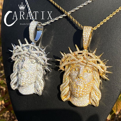 CARÁTIX -Iced Out Ratten Jesus Necklace Pendant for Men Prong Setting Hip Hop Jewelry Valentine's Day Gift for Men & Girls & Boys Mothers' Day Gift #Springtok