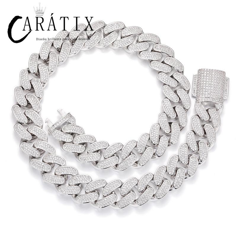 CARÁTIX 18mm Iced Out Cuban Link Chain Necklace – 3 Row CZ Heavy Round Hip Hop Bling Jewelry for Men | Rapper Gift