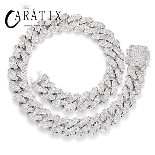 CARÁTIX 18mm Iced Out Cuban Link Chain Necklace – 3 Row CZ Heavy Round Hip Hop Bling Jewelry for Men | Rapper Gift - CaratixJewelry