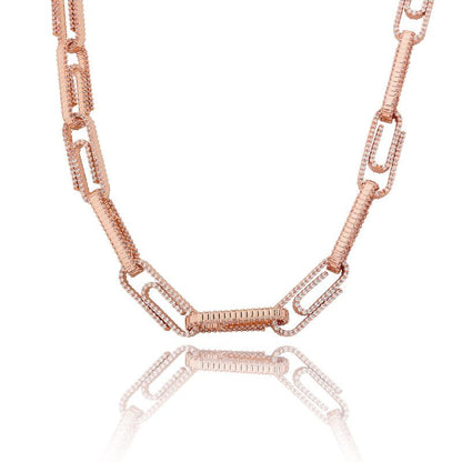 CARÁTIX AAA+ CZ Iced Out Pin Link Chain Necklace – Gold & Rose Hip Hop Bling Jewelry for Men & Women | Rapper Gift