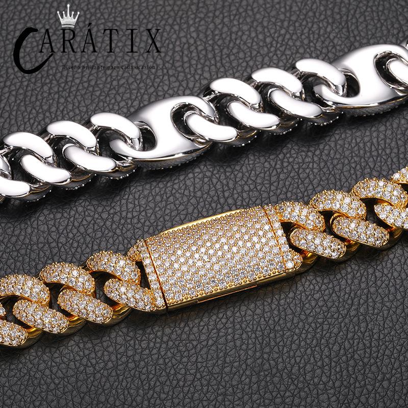 CARÁTIX - 20mm wide Hip Hop 5A+ CZ Stone Paved Bling Iced Out Solid Coffee Bean Cuban Miami Link Chain Necklaces for Men Rapper Jewelry Valentine's Day Gift for Men & Girls & Boys Mothers' Day Gift #Springtok