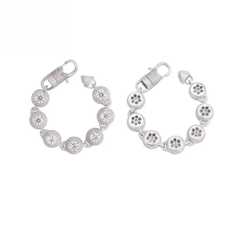 14mm Round-Bezel D Color Moissanite Cuban Link Bracelet – S925 Sterling Silver Iced-Out Hip Hop Streetwear Jewelry - CaratixJewelry