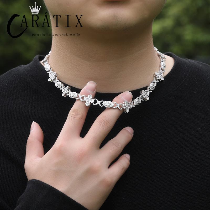 CARÁTIX - 7"-20" Hip Hop 5A+ CZ Stone Paved Bling Iced Out Devil Eye Cross Link Chain Bracelet for Men Women Rapper Jewelry  Valentine's Day Gift for Men & Girls & Boys Mothers' Day Gift #Springtok