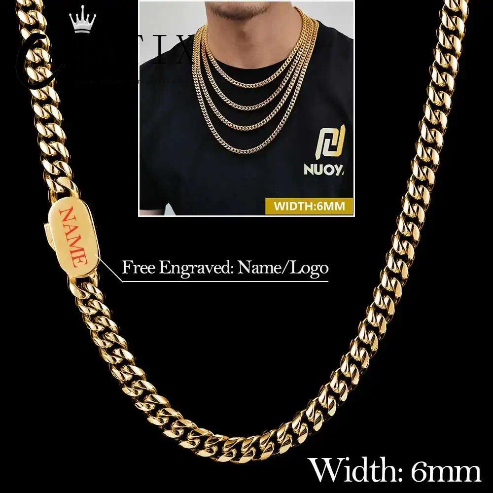 CARÁTIX - Man Chain Custom Logo Necklace 316L Stainless Steel Miami Curb Cuban Link Chain Golden Necklace Fashion Jewelry Gift Valentine's Day Gift for Men & Girls & Boys Mothers' Day Gift #Springtok