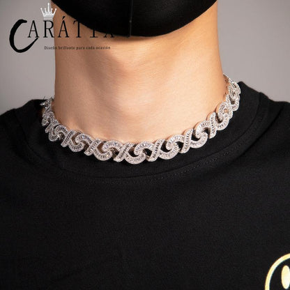 CARÁTIX 15mm Iced Out Cuban Link Chain Necklace – 3A+ CZ Round Infinity Hip Hop Bling Jewelry for Men | Rapper Gift