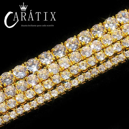 CARÁTIX -  Brass Setting CZ Tennis Chain Necklace Gold/Silver Color  AAAAA Cubic Zirconia Chain Valentine's Day Gift for Men & Girls & Boys Mothers' Day Gift #Springtok