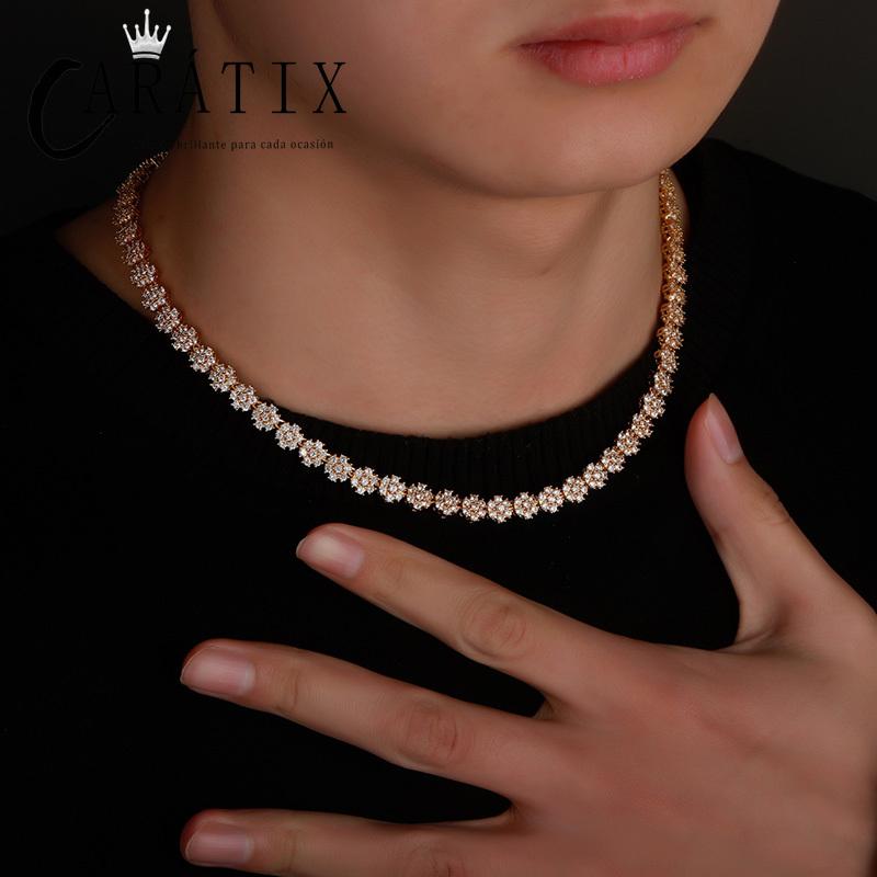 CARÁTIX Flower Tennis Chain | Iced Out Hip Hop Necklace for Men & Women