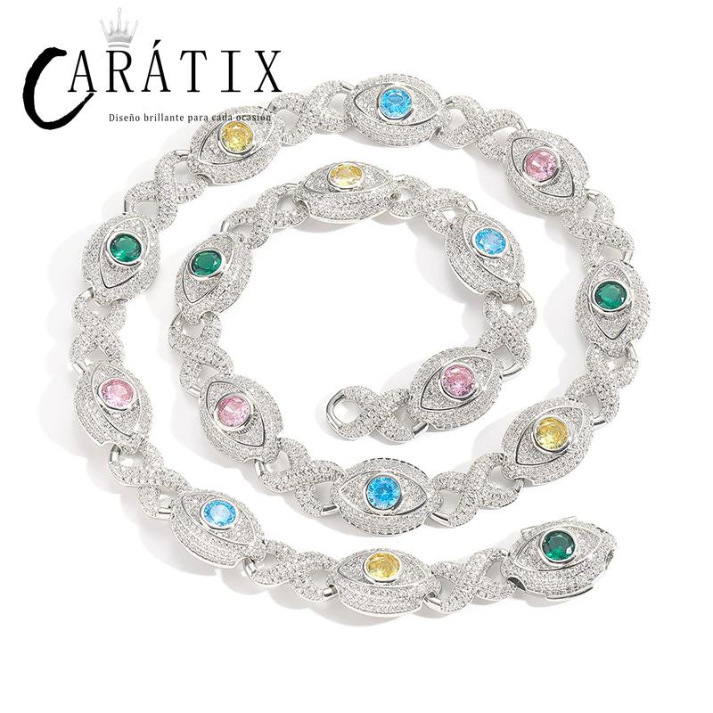 CARÁTIX Hip Hop Round Cuban Chain Necklace – Colorful CZ Iced Out Infinity Link Jewelry for Men & Women