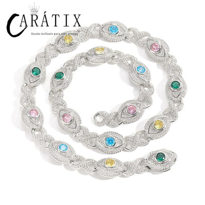 CARÁTIX Hip Hop Round Cuban Chain Necklace – Colorful CZ Iced Out Infinity Link Jewelry for Men & Women