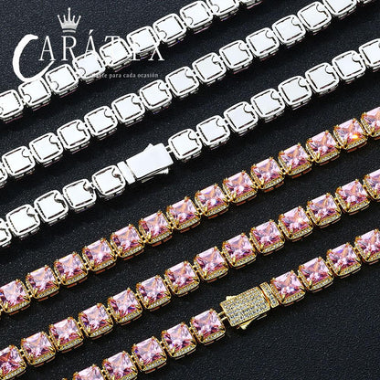 CARÁTIX - 10mm Pink Rock Sugar Chain Iced Out Hip Hop Necklace for Men