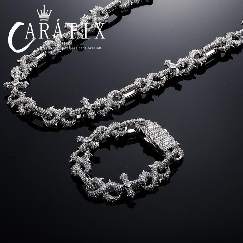 CARÁTIX Hip Hop CZ Stone Paved Cross & Infinity Link Chain Bangle Bracelet – Iced Out Jewelry for Men & Women