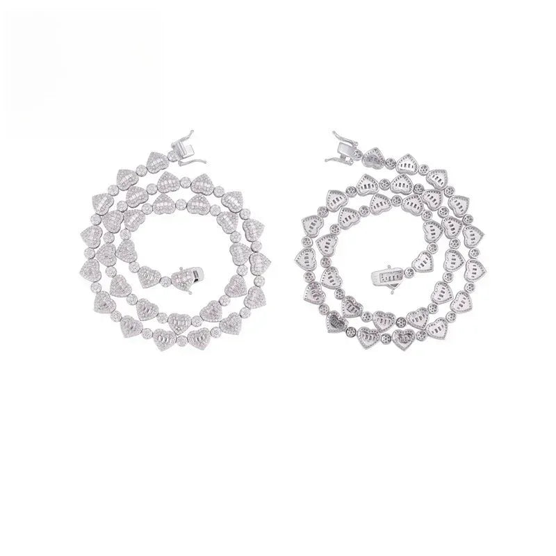 8.5mm Moissanite Heart Necklace & Bracelet | S925 Silver Couple Hip Hop Jewelry - CaratixJewelry