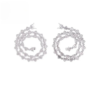 8.5mm Moissanite Heart Necklace & Bracelet | S925 Silver Couple Hip Hop Jewelry - CaratixJewelry