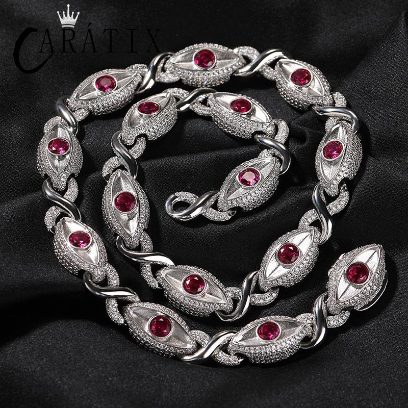 CARÁTIX Red Eyes Infinity Cuban Link Chain Necklace – 5A+ CZ Iced Out Hip Hop Bling Jewelry for Men | Rose & Silver Rapper Gift